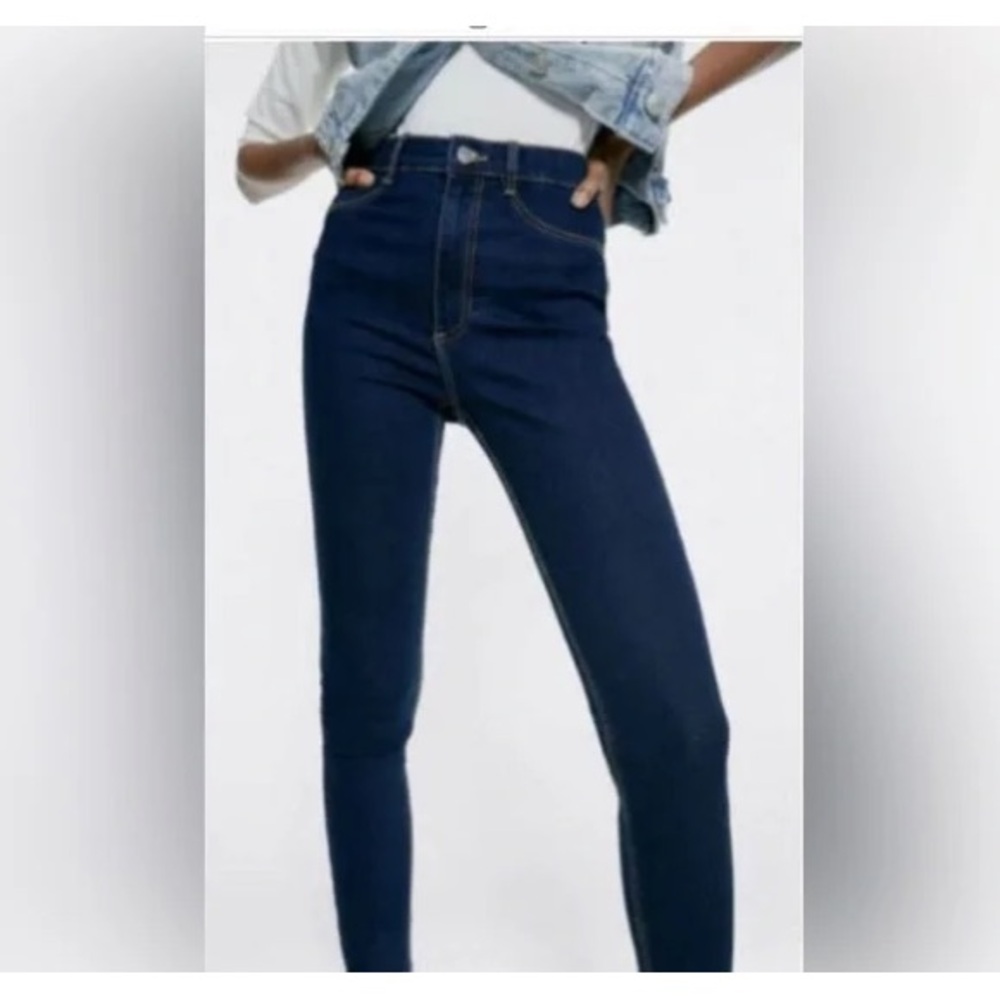 NWOT Zara Women Super High rise Dark blue wash Stretchy Skinny Jeans